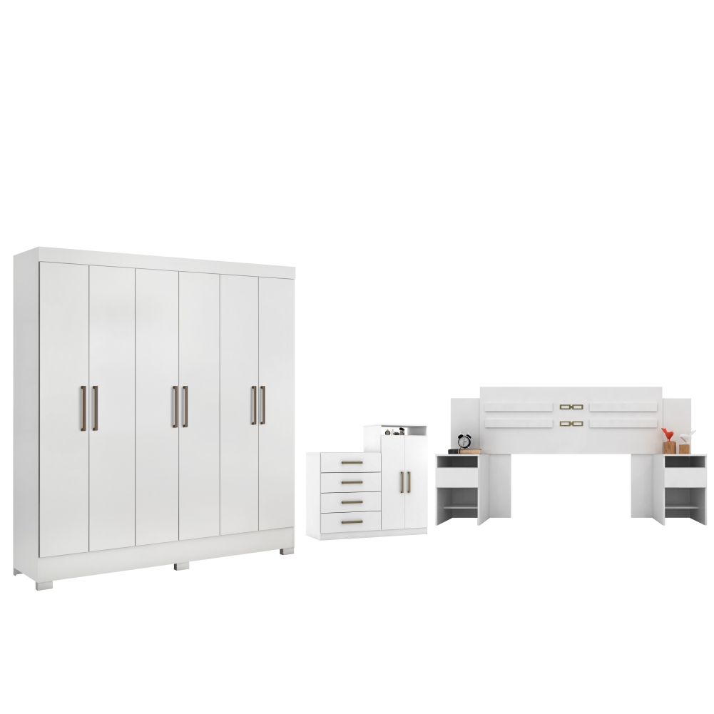 Conjunto Quarto de Casal Completo Ferrara Branco
