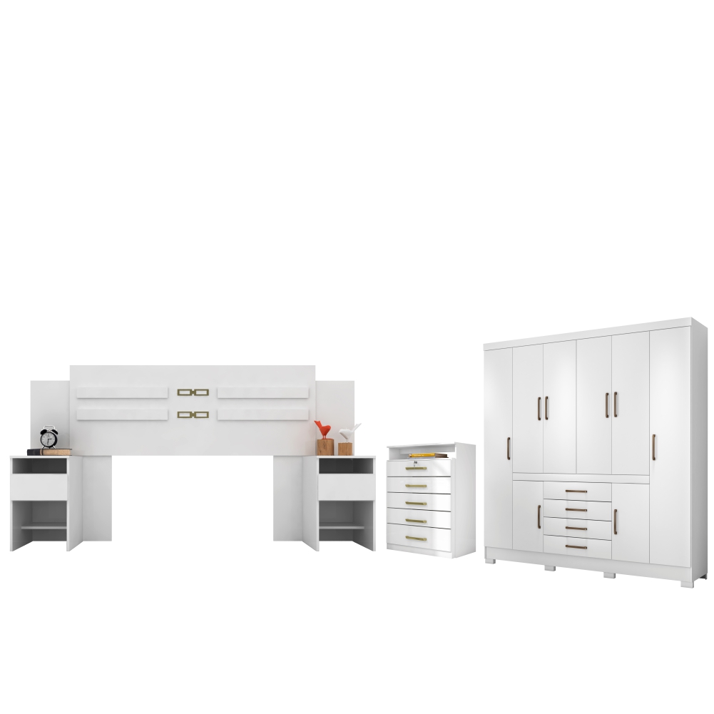 Conjunto Quarto de Casal Completo Trieste Branco