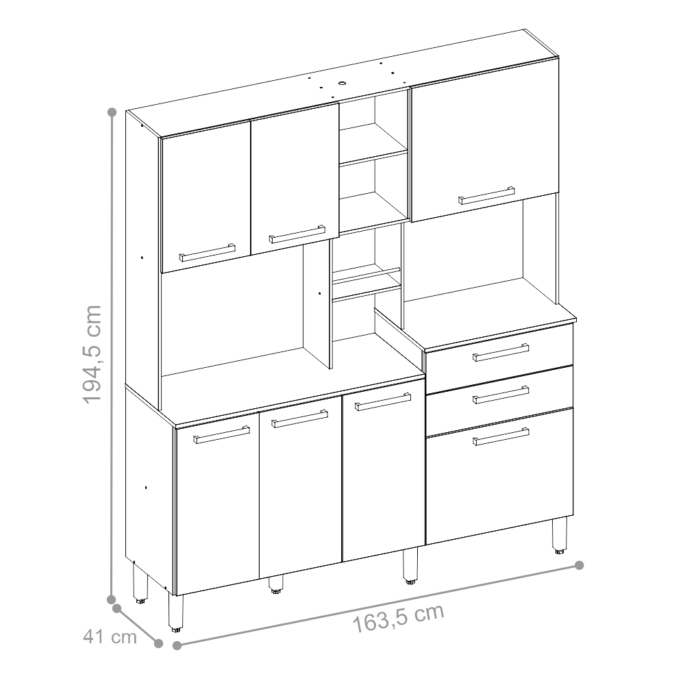 Cozinha Aurora 7 Portas 2 Gavetas Amendola Branco