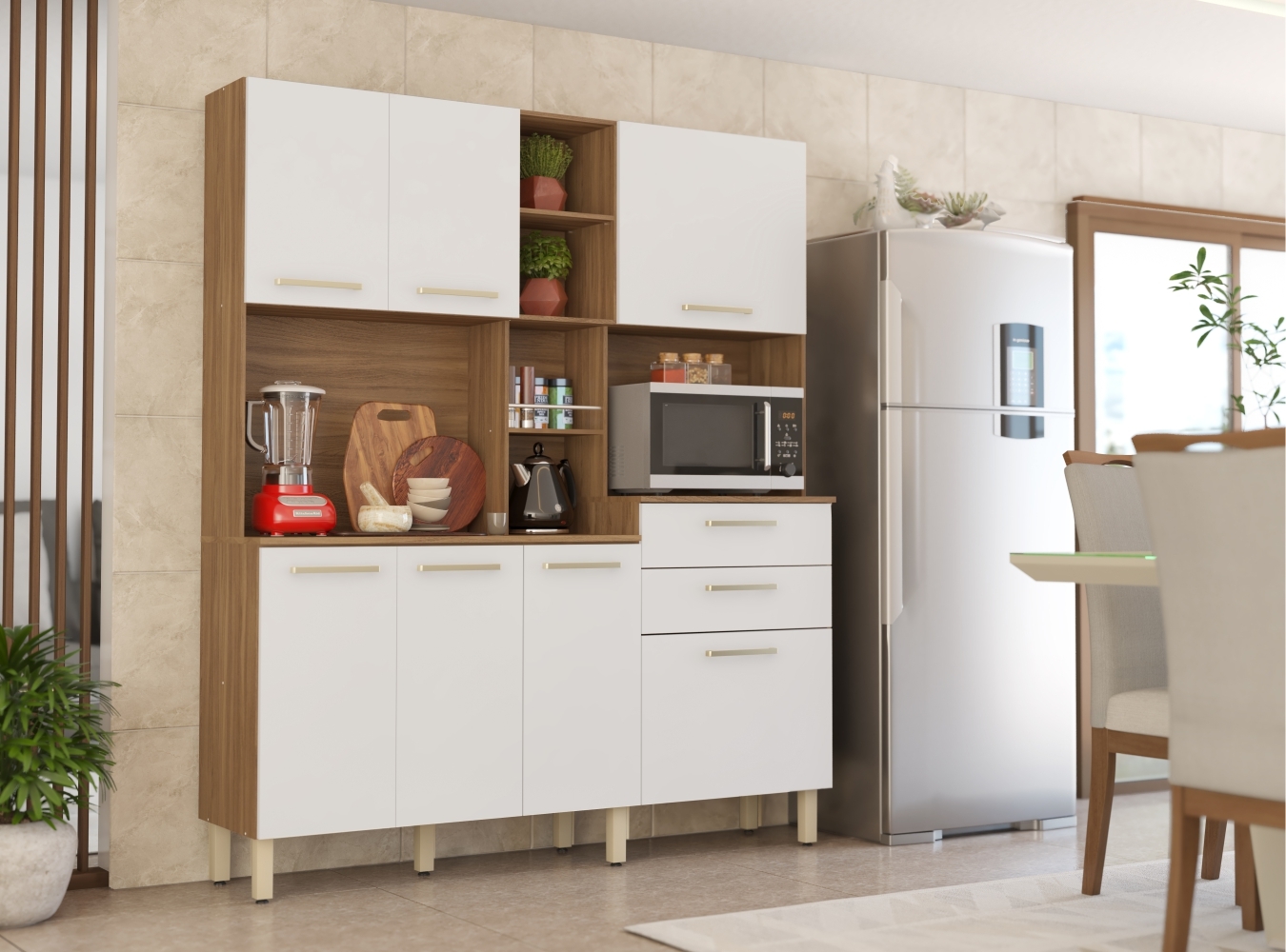 Cozinha Aurora 7 Portas 2 Gavetas Amendola Branco