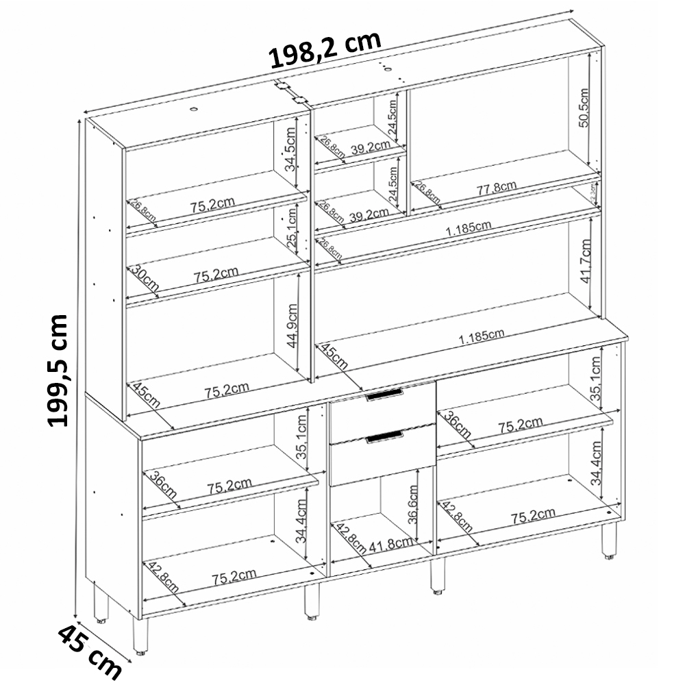 Cozinha Compacta 10 Portas 2 Gavetas 98221 Amendola Marsala Prime Tx Demobile