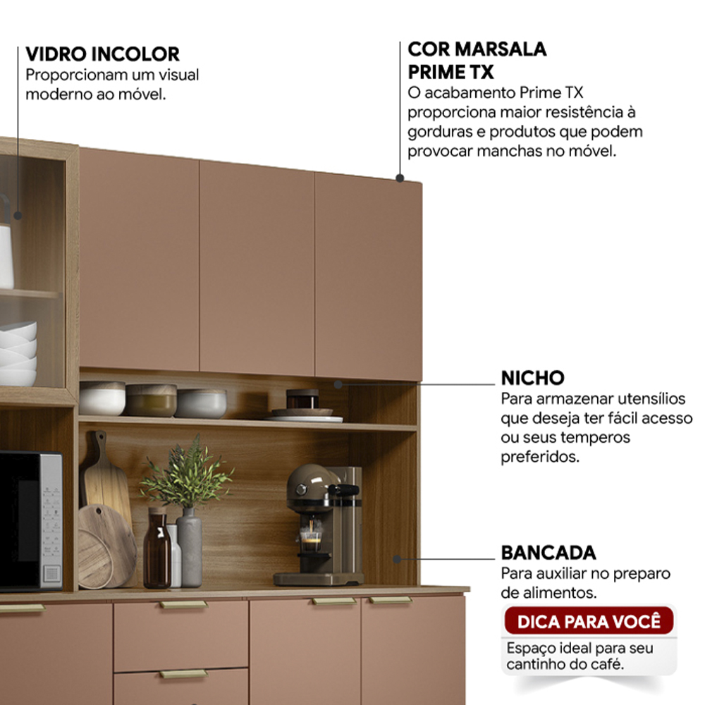 Cozinha Compacta 10 Portas 2 Gavetas 98221 Amendola Marsala Prime Tx Demobile