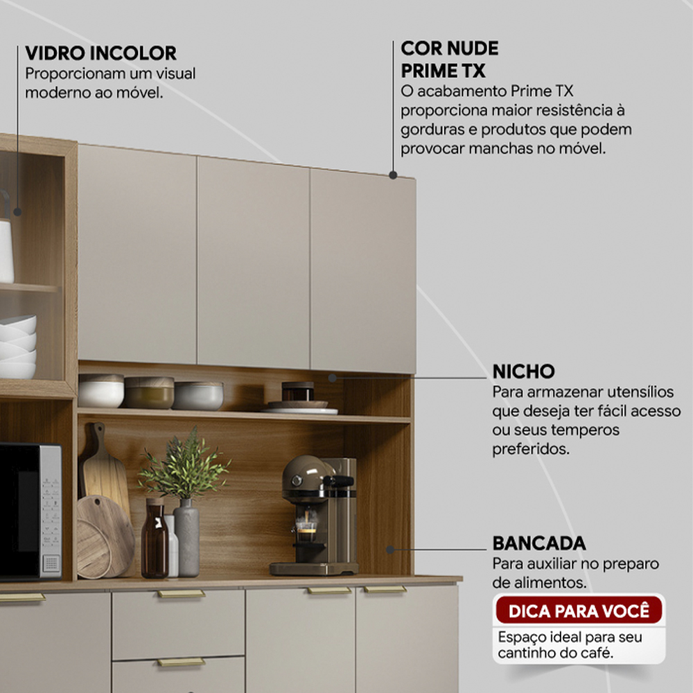 Cozinha Compacta 10 Portas 2 Gavetas 98221 Amendola Nude Prime Tx Demobile