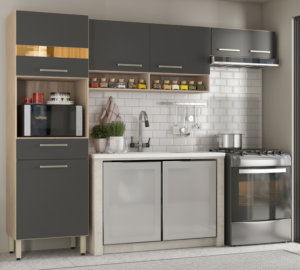 Cozinha Compacta 3 Peças Dama 99101 Avena Grafito Demobile
