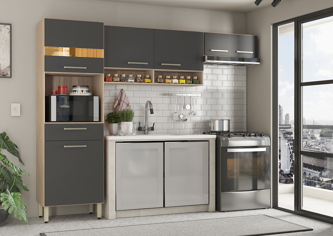 Cozinha Compacta 3 Peças Dama 99101 Avena Grafito Demobile
