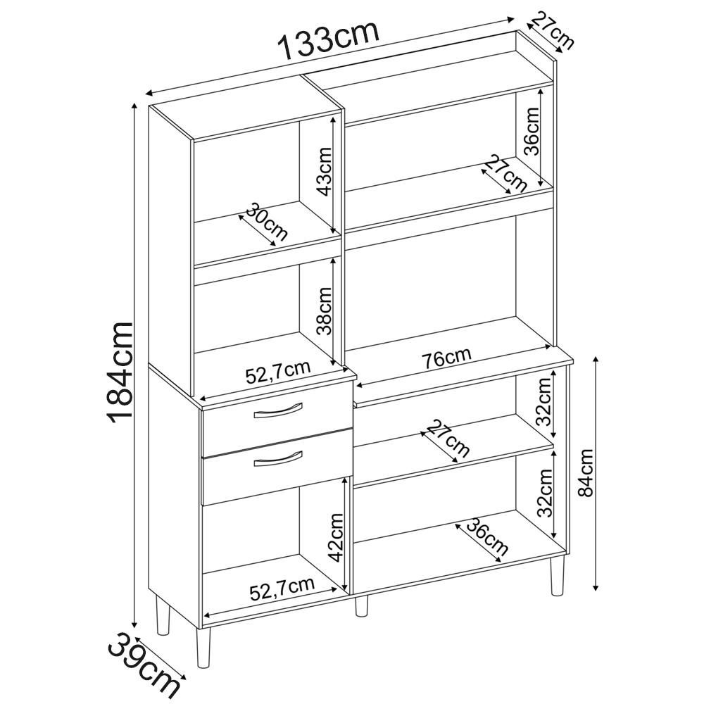 Cozinha Compacta 6 Portas 2 Gavetas Harmonia 96201 Avena Grafito Demobile