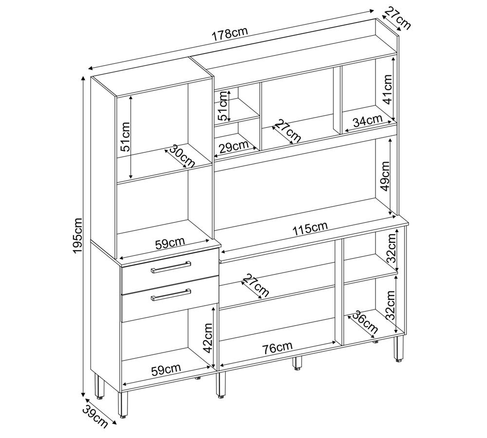 Cozinha Compacta 6 Portas 2 Gavetas Selecta 96211 Amendola Branco Demobile