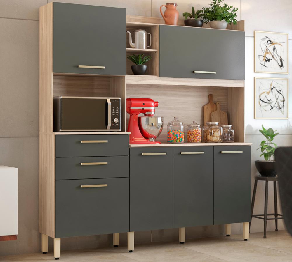 Cozinha Compacta 6 Portas 2 Gavetas Selecta 96211 Avena Grafito Demobile