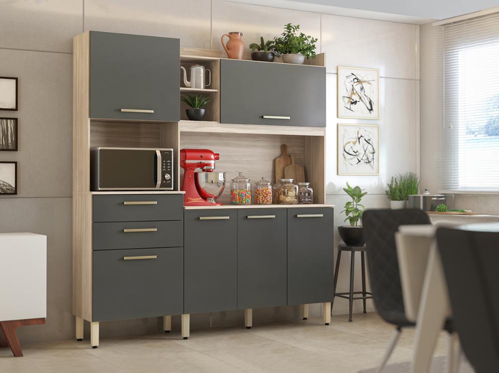 Cozinha Compacta 6 Portas 2 Gavetas Selecta 96211 Avena Grafito Demobile