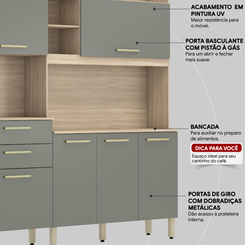 Cozinha Compacta 6 Portas 2 Gavetas Selecta 96211 Avena Menta Demobile