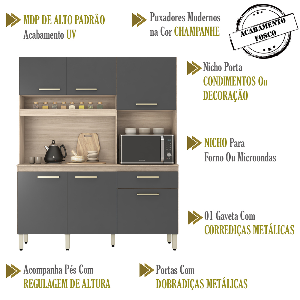 Cozinha Compacta 6 Portas Alamo 91601 Avena Grafito Demobile