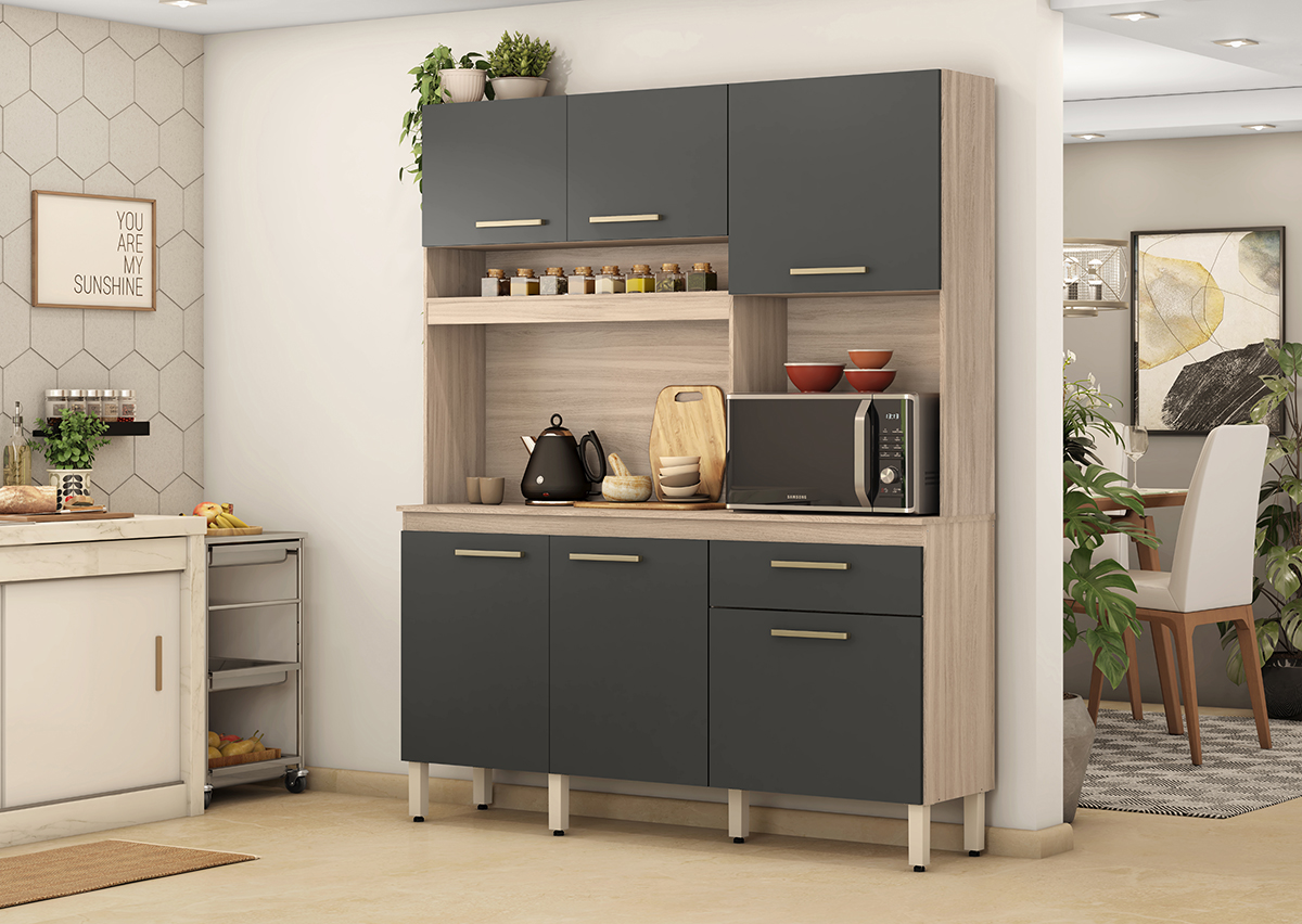 Cozinha Compacta 6 Portas Alamo 91601 Avena Grafito Demobile