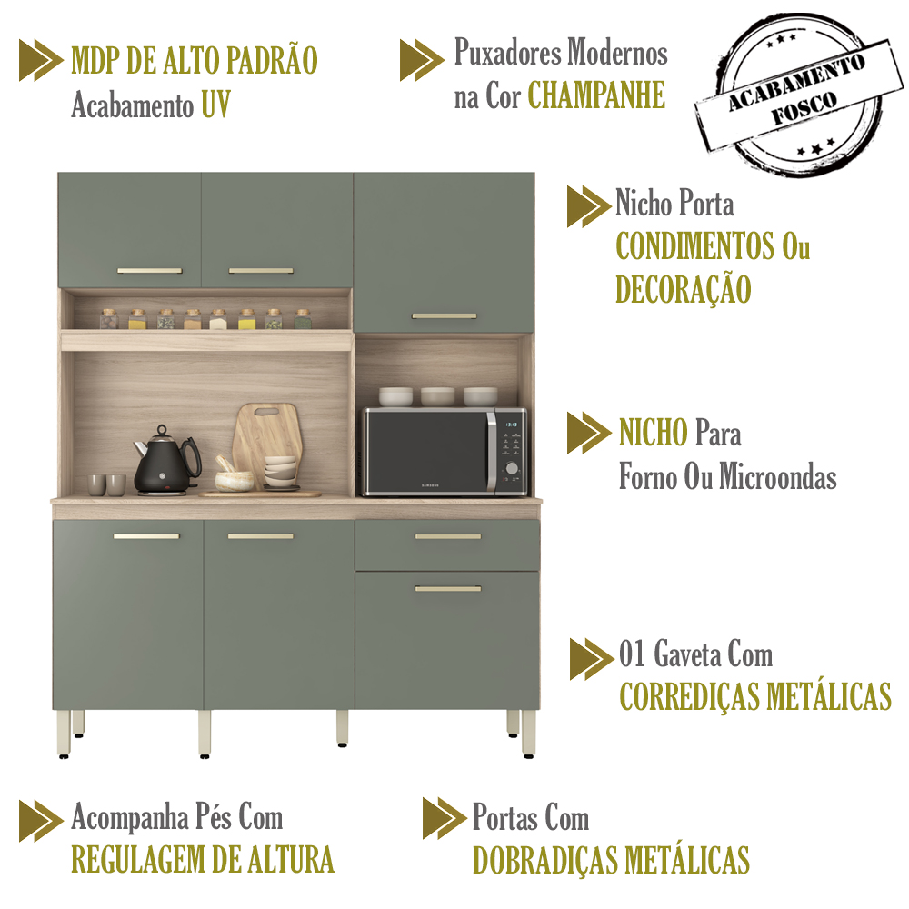 Cozinha Compacta 6 Portas Alamo 91601 Avena Menta Demobile