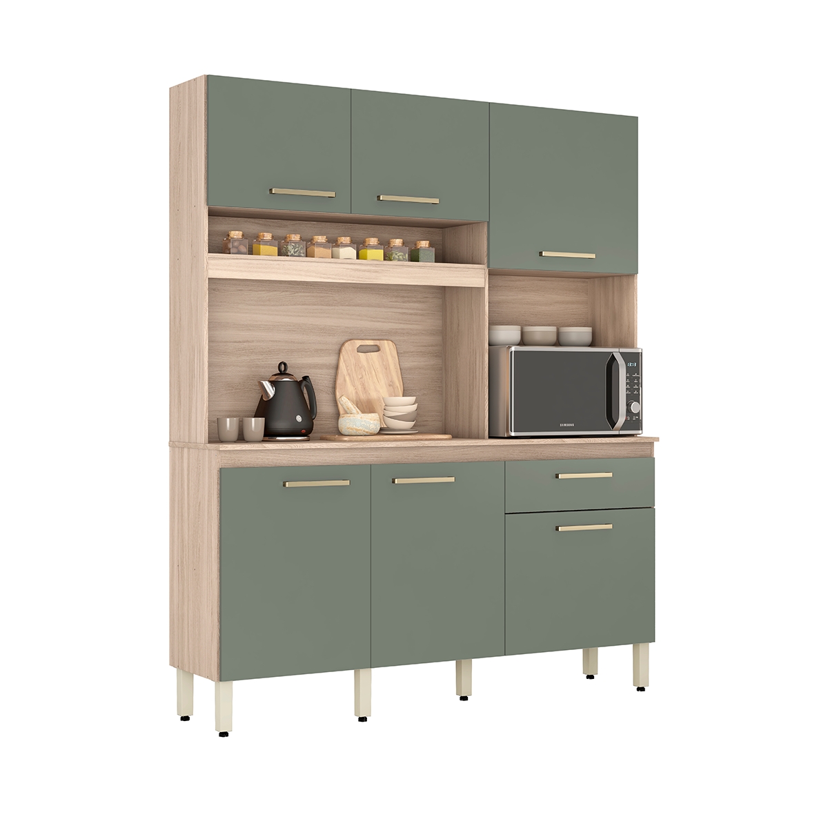 Cozinha Compacta 6 Portas Miami Avena Menta