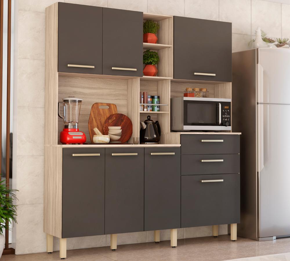 Cozinha Compacta 7 Portas 2 Gavetas Encanto 97201 Avena Grafito Demobile