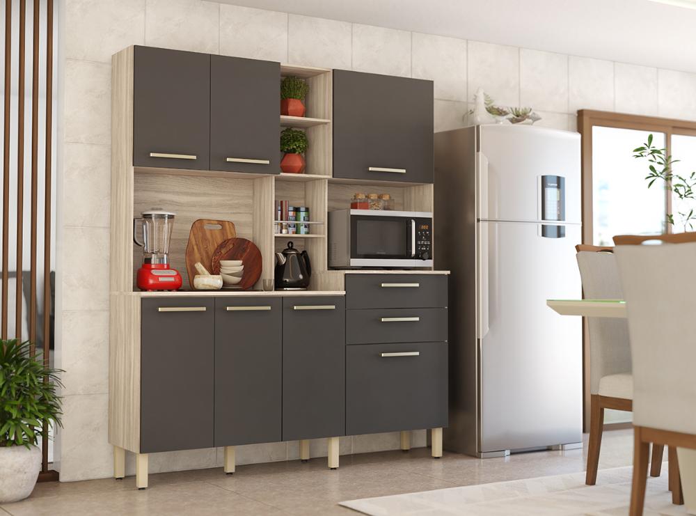 Cozinha Compacta 7 Portas 2 Gavetas Encanto 97201 Avena Grafito Demobile