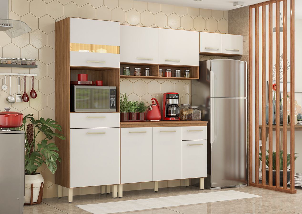 Cozinha Compacta 99101 Com Balcao 93101 Amendola Branco Dama Demobile