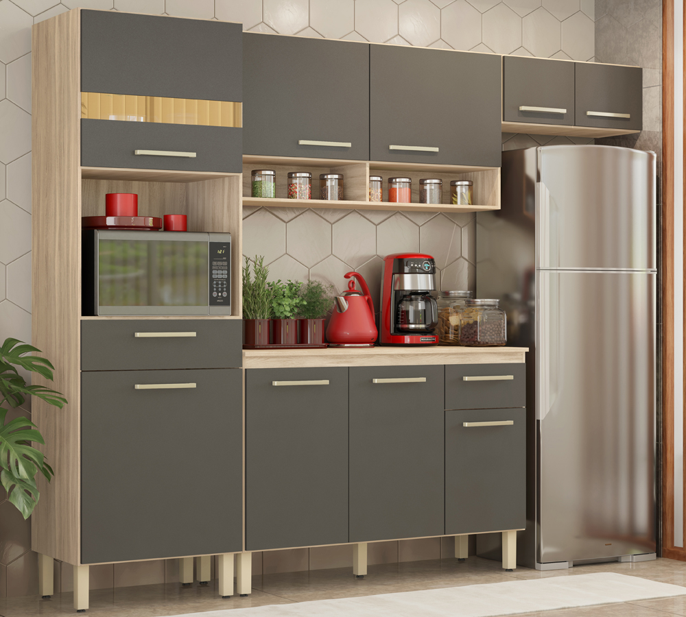 Cozinha Compacta 99101 Com Balcao 93101 Avena Grafito Dama Demobile