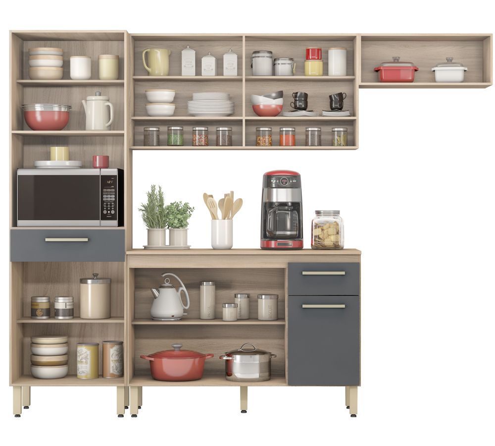 Cozinha Compacta 99101 Com Balcao 93101 Avena Grafito Dama Demobile