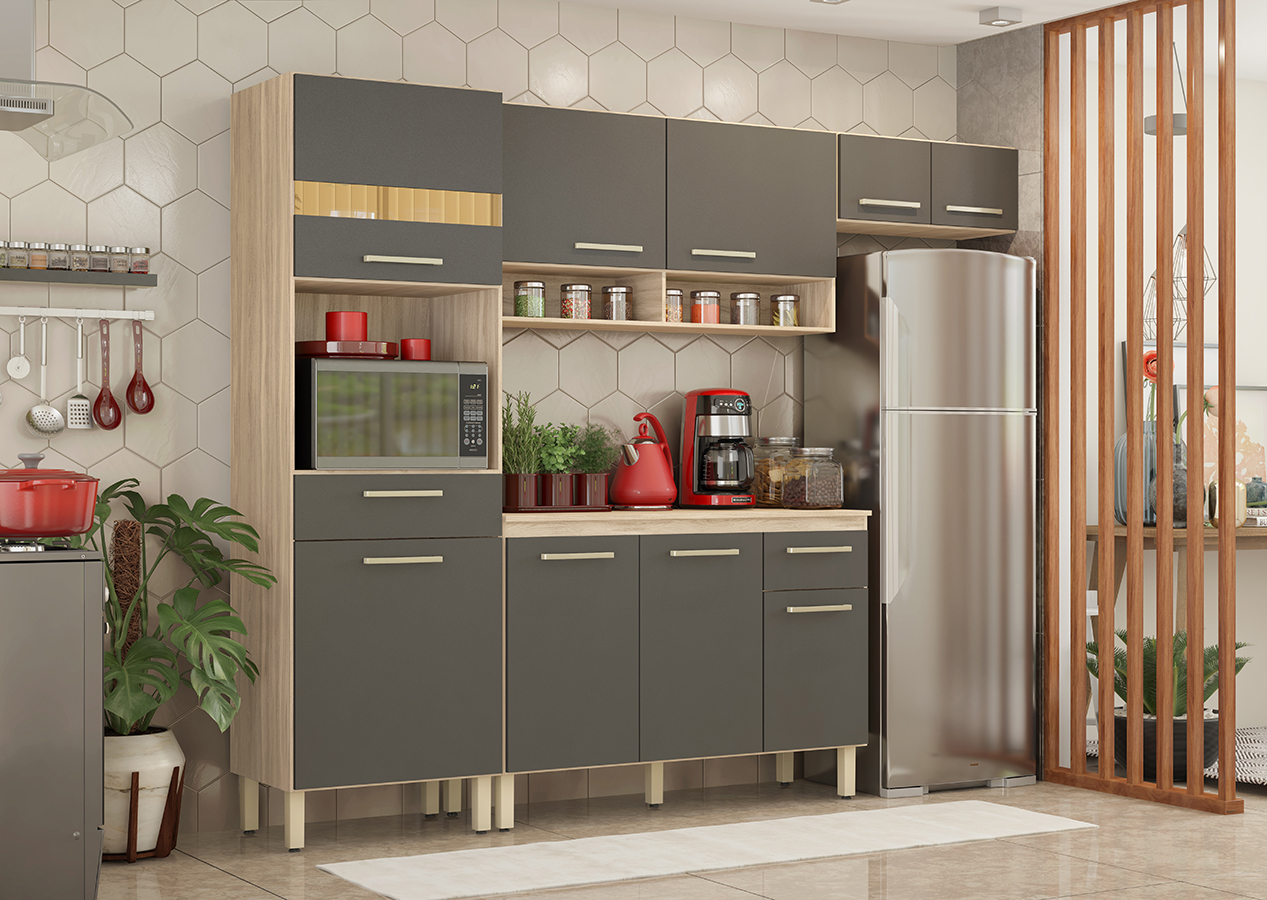 Cozinha Compacta 99101 Com Balcao 93101 Avena Grafito Dama Demobile