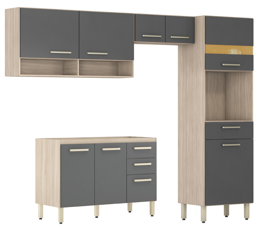 Cozinha Compacta 99101 Com Balcao 93201 Dama Avena Grafito Demobile