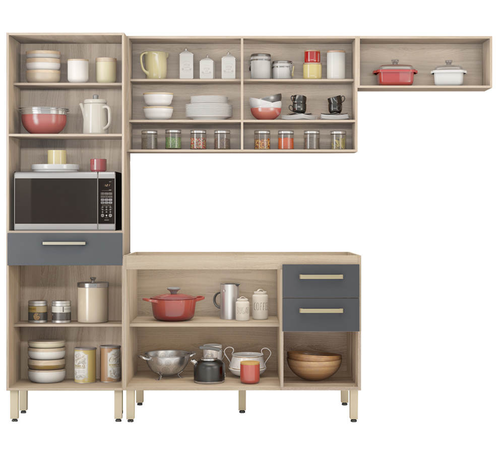 Cozinha Compacta 99101 Com Balcao 93201 Dama Avena Grafito Demobile