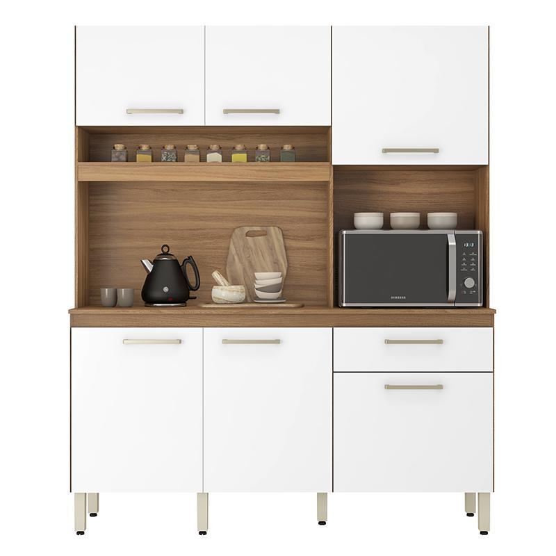 Cozinha Compacta Alamo 6 Portas e 1 Gaveta Amêndola/Branco - Demóbile  
