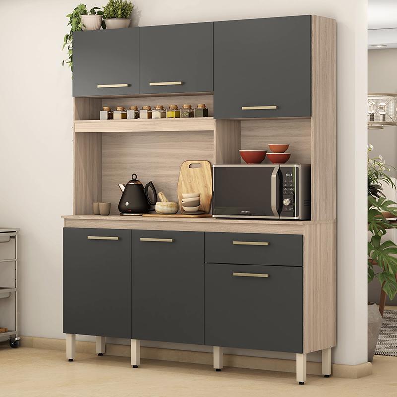 Cozinha Compacta Alamo 6 Portas e 1 Gaveta Avena/Grafito - Demóbile  