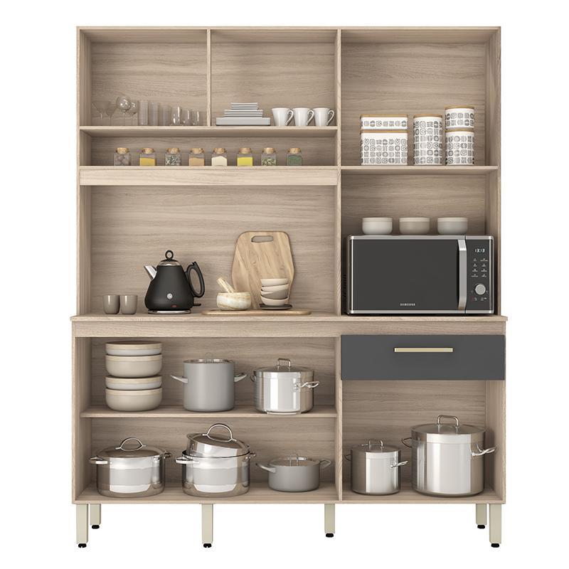 Cozinha Compacta Alamo 6 Portas e 1 Gaveta Avena/Grafito - Demóbile  
