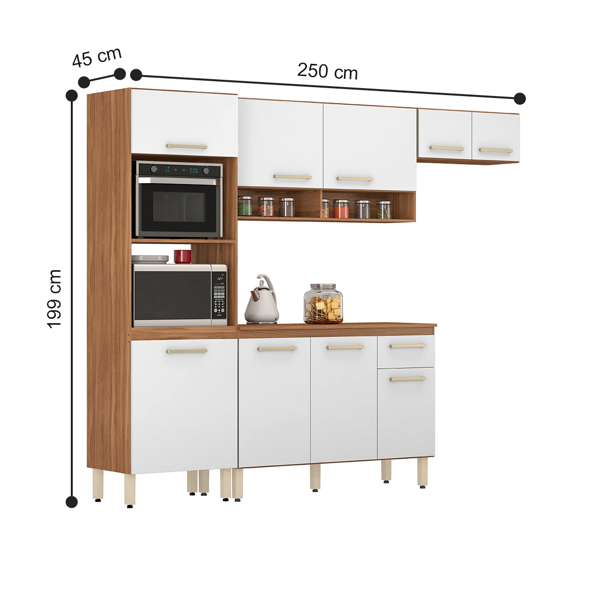 Cozinha Compacta Com Balcão 3 Peças Dubai Amêndola Branco