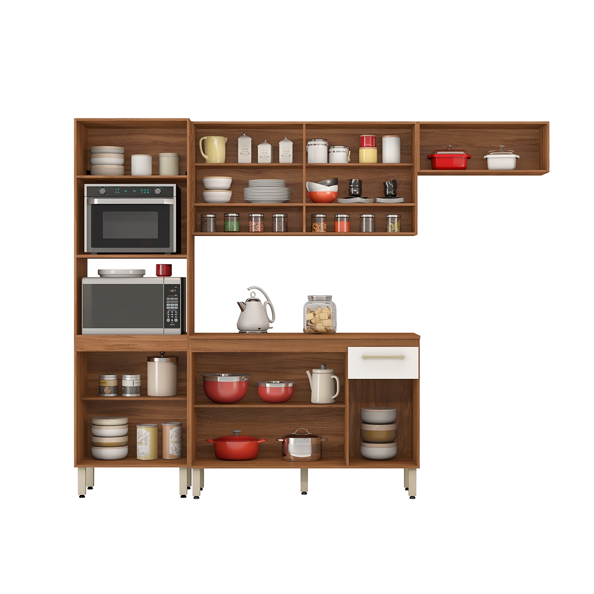 Cozinha Compacta Com Balcão 3 Peças Dubai Amêndola Branco