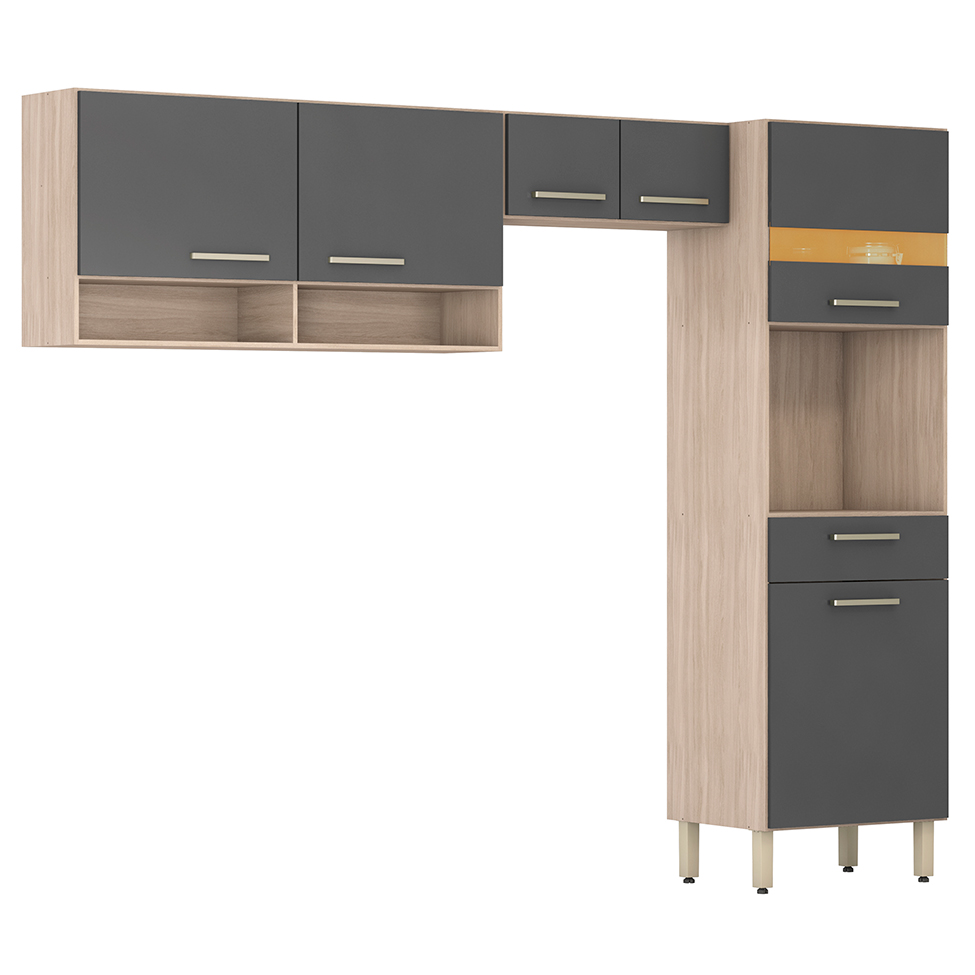 Cozinha Compacta Dama 6 Portas 1 Gaveta Avena e Grafito