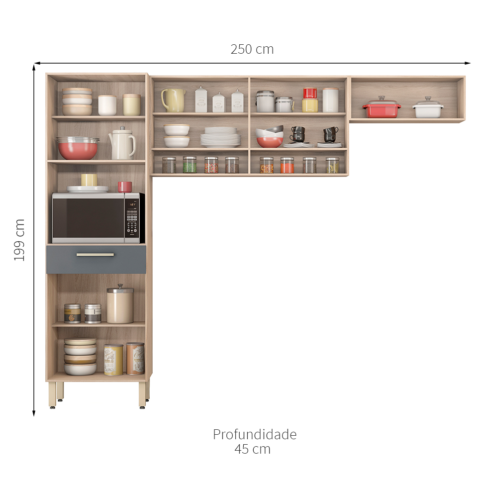 Cozinha Compacta Dama 6 Portas 1 Gaveta Avena e Grafito
