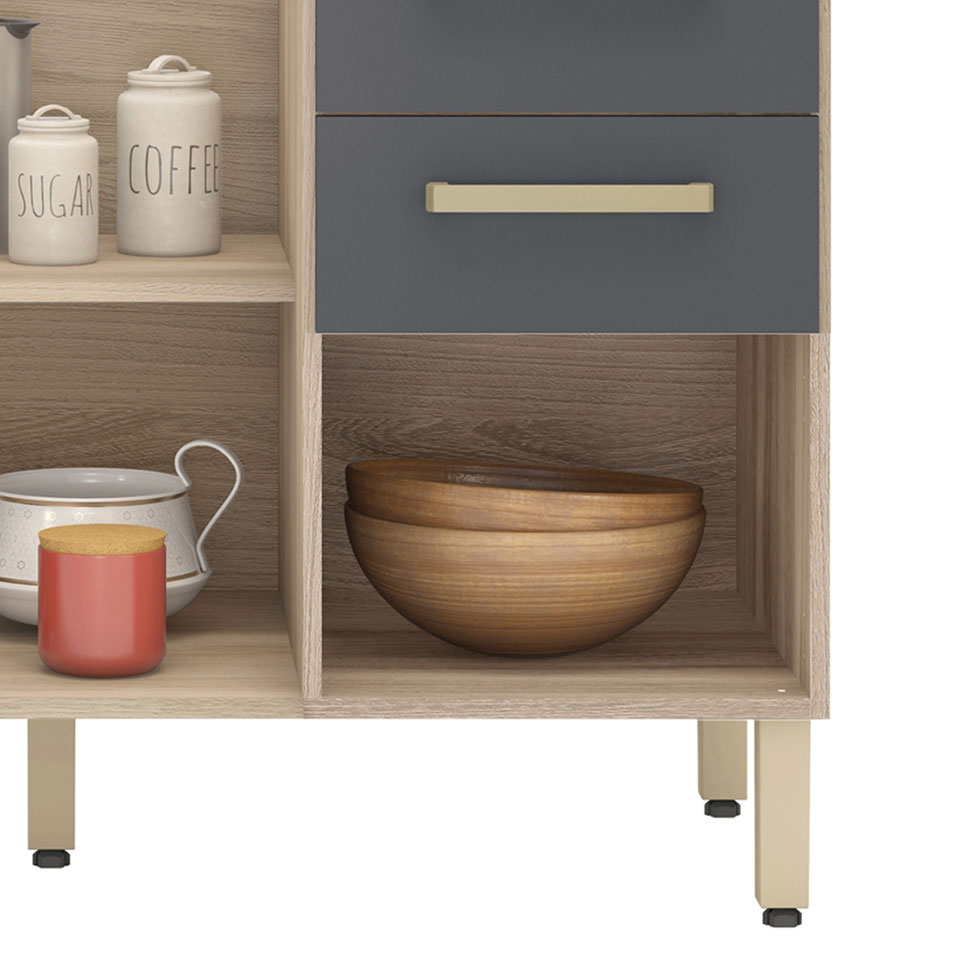 Cozinha Compacta Dama 7 Portas 3 Gavetas Avena e Grafito