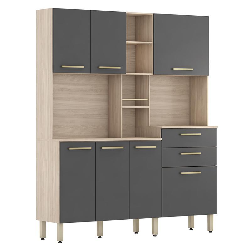 Cozinha Compacta Encanto 7 Portas e 2 Gavetas Avena/Grafito - Demóbile