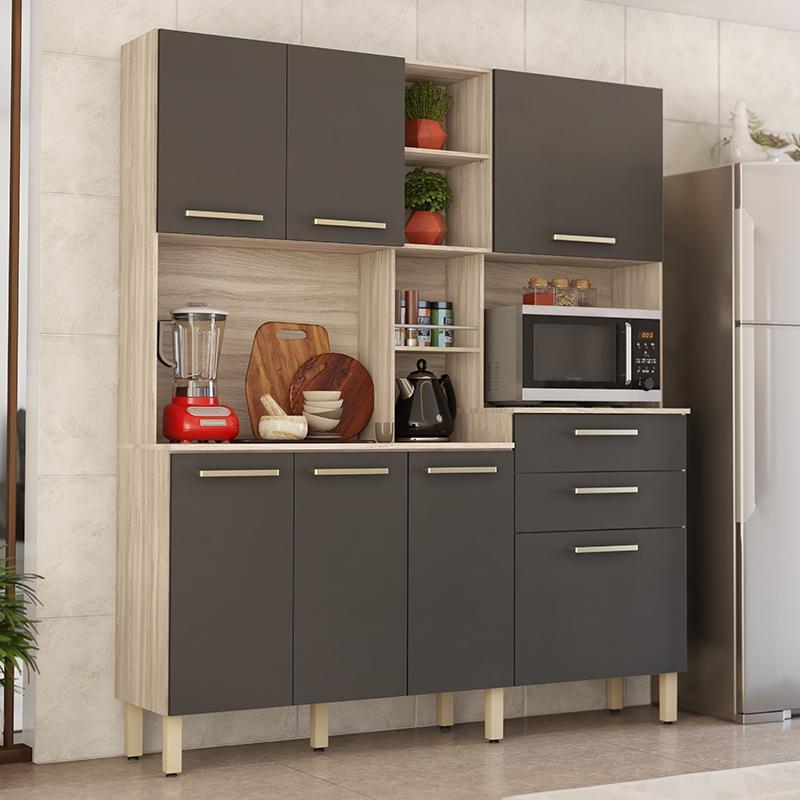 Cozinha Compacta Encanto 7 Portas e 2 Gavetas Avena/Grafito - Demóbile