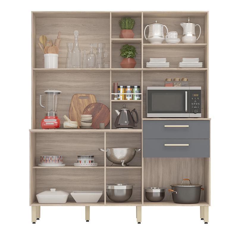 Cozinha Compacta Encanto 7 Portas e 2 Gavetas Avena/Grafito - Demóbile