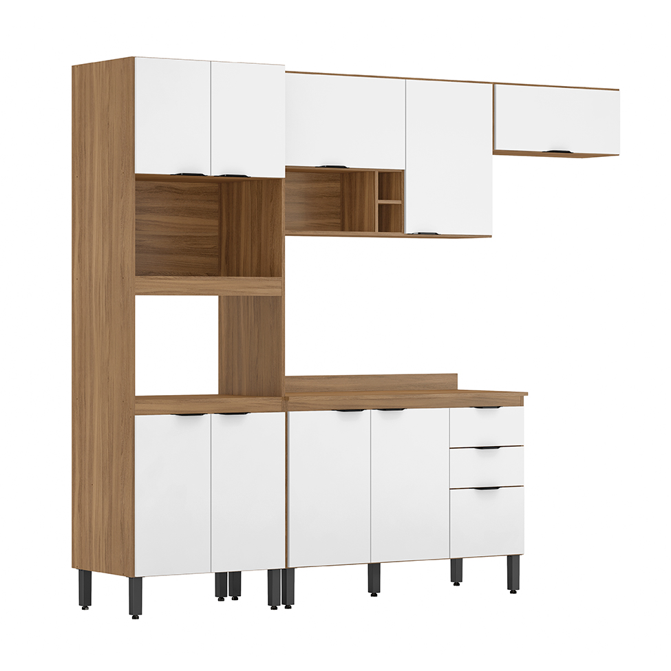 Cozinha Compacta Firenze 10 Portas 2 Gavetas Amêndola e Branca
