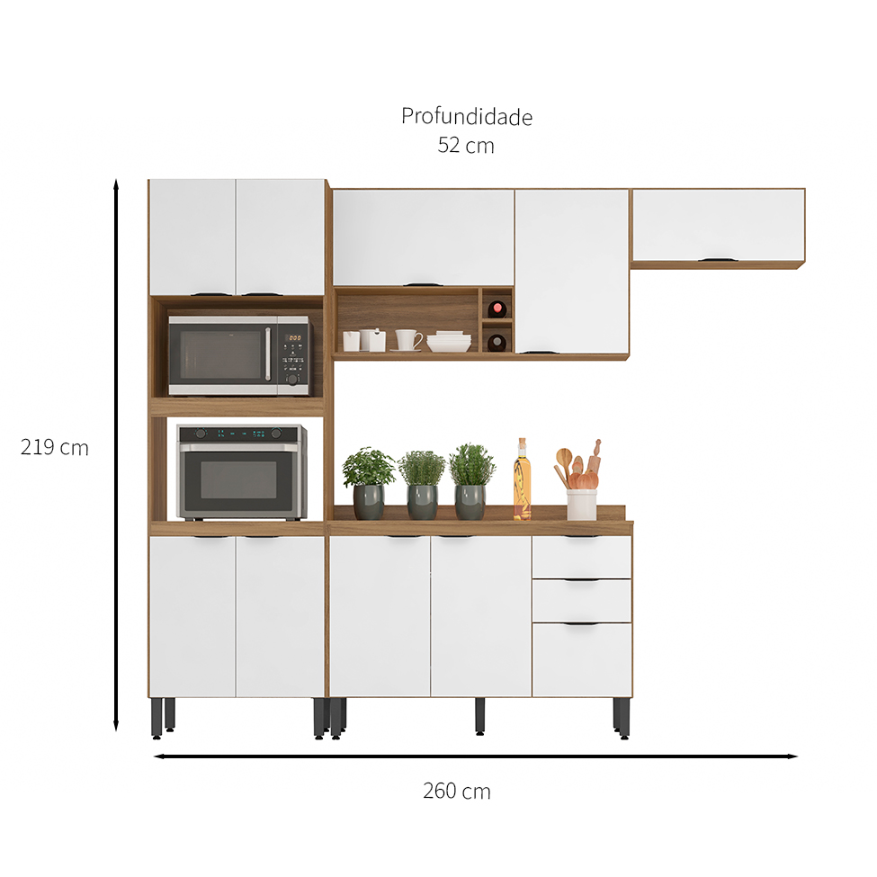 Cozinha Compacta Firenze 10 Portas 2 Gavetas Amêndola e Branca