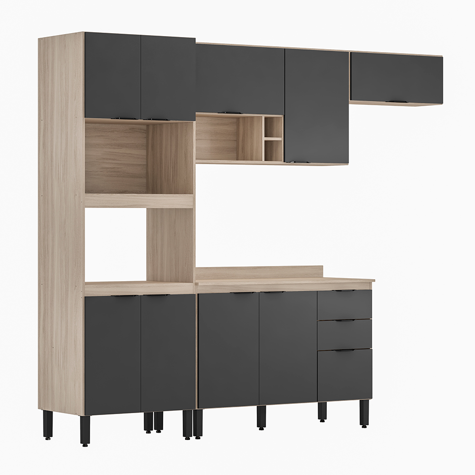 Cozinha Compacta Firenze 10 Portas 2 Gavetas Avena e Grafito