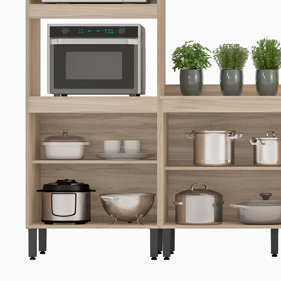 Cozinha Compacta Firenze 10 Portas 2 Gavetas Avena e Grafito