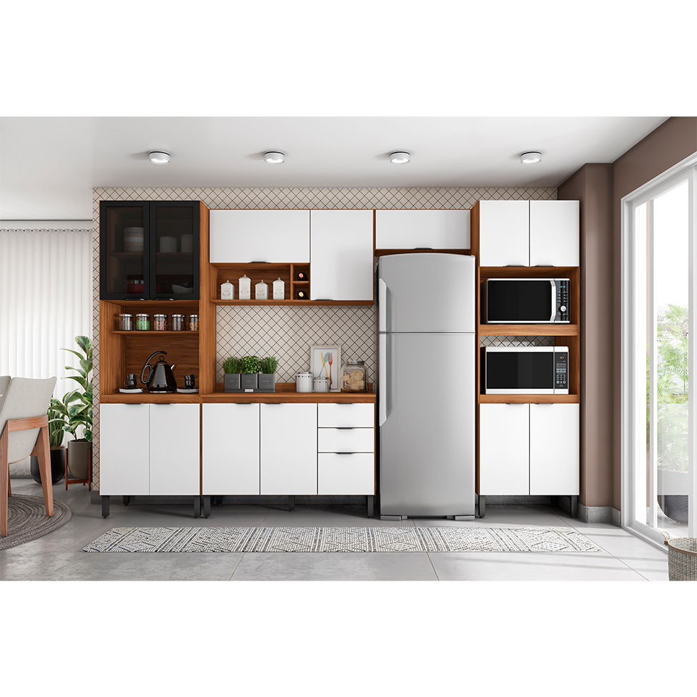 Cozinha Compacta Firenze 14 Portas 2 Gavetas Amêndola e Branca