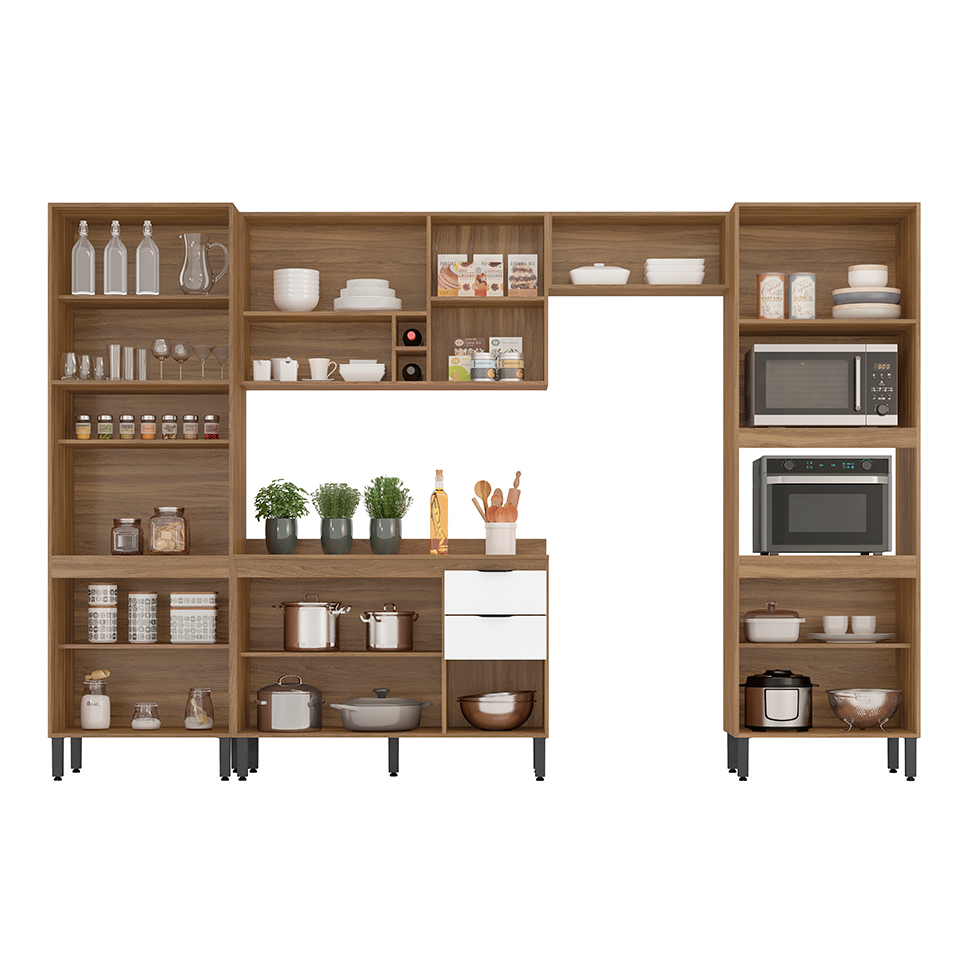 Cozinha Compacta Firenze 14 Portas 2 Gavetas Amêndola e Branca