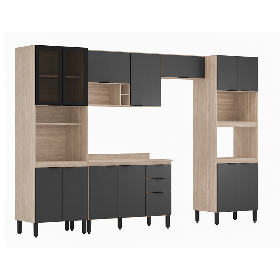 Cozinha Compacta Firenze 14 Portas 2 Gavetas Avena e Grafito