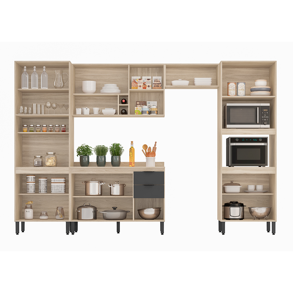 Cozinha Compacta Firenze 14 Portas 2 Gavetas Avena e Grafito