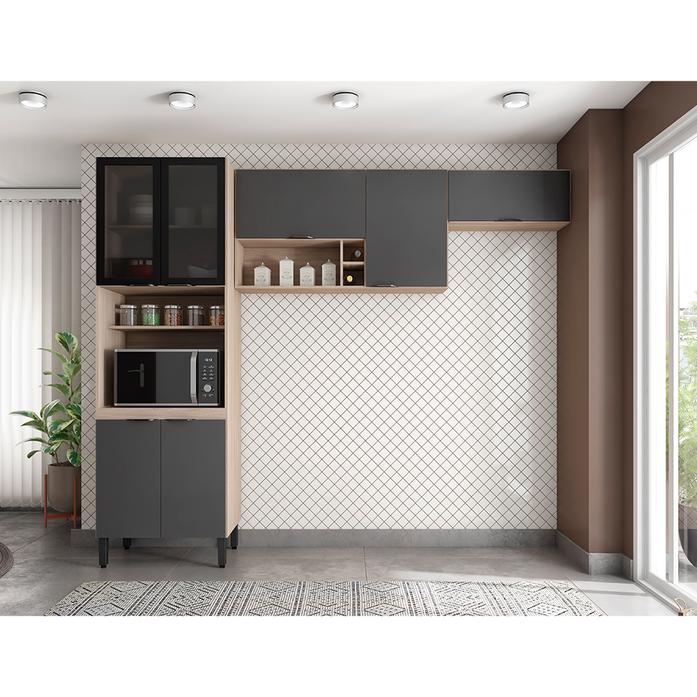 Cozinha Compacta Firenze 7 PT Avena e Grafito
