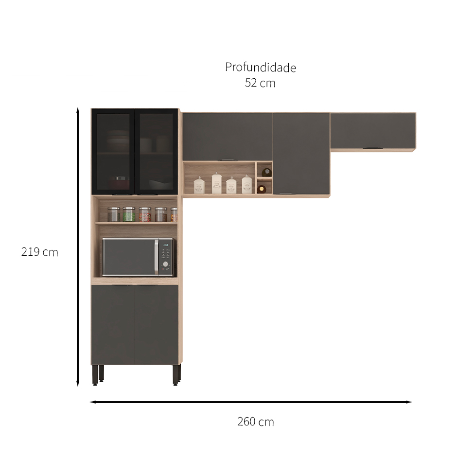 Cozinha Compacta Firenze 7 PT Avena e Grafito
