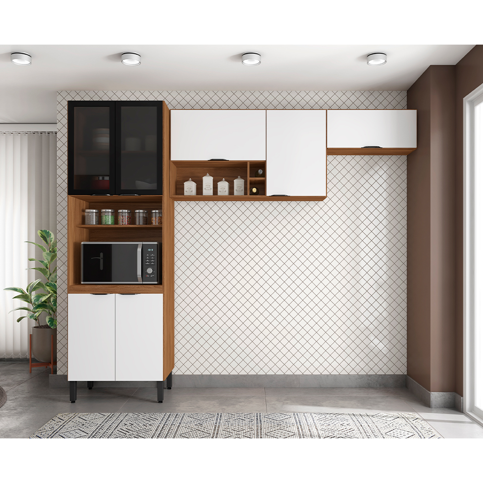 Cozinha Compacta Firenze 7 Portas Amêndola e Branca
