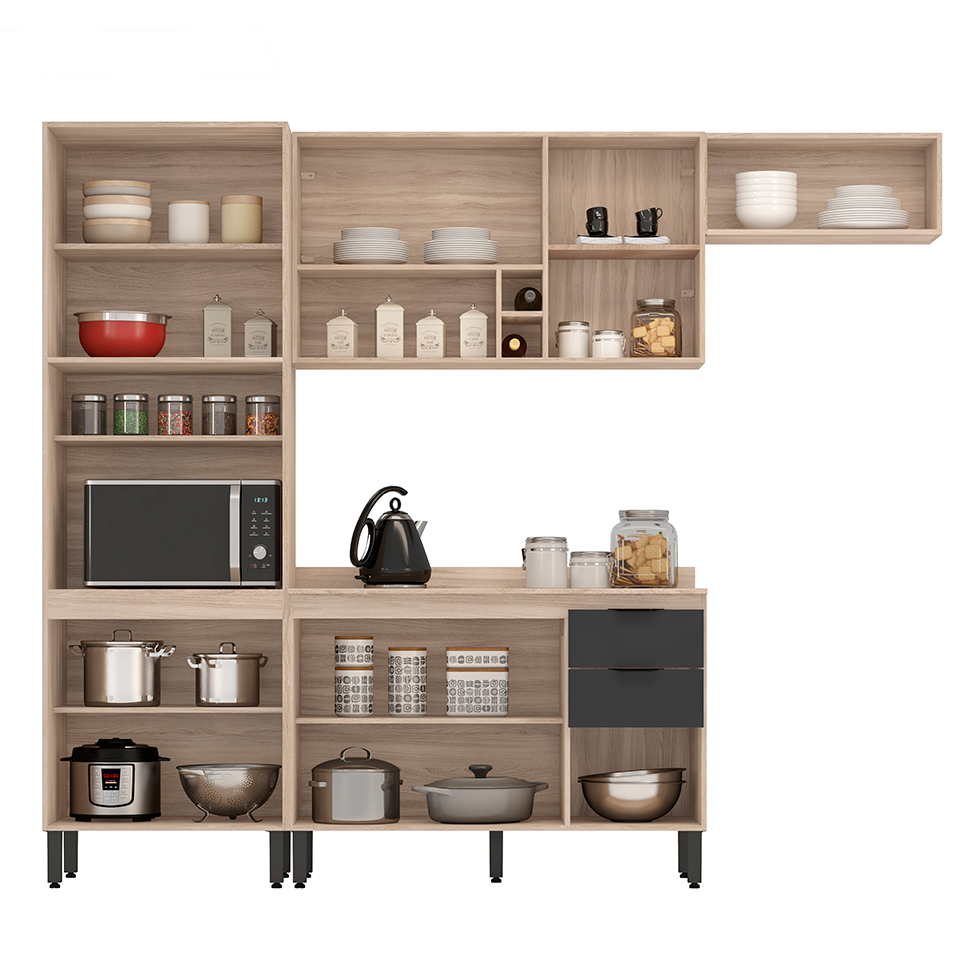 Cozinha Compacta Firenze I 10 Portas 2 Gavetas Avena e Grafito