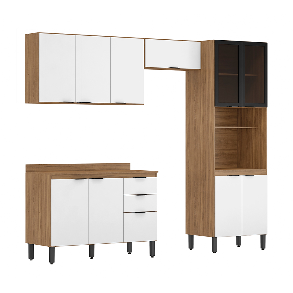 Cozinha Compacta Firenze I 11 Portas 2 Gavetas Amêndola e Branca